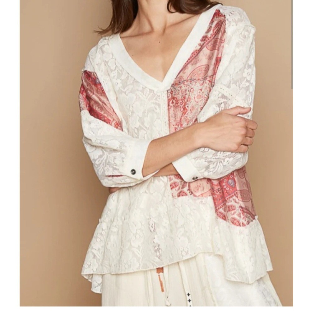 POL Balloon Sleeve V Neck Top Size M